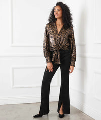 Leopard Long Sleeve Tie-Front Top