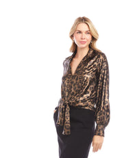 Leopard Long Sleeve Tie-Front Top