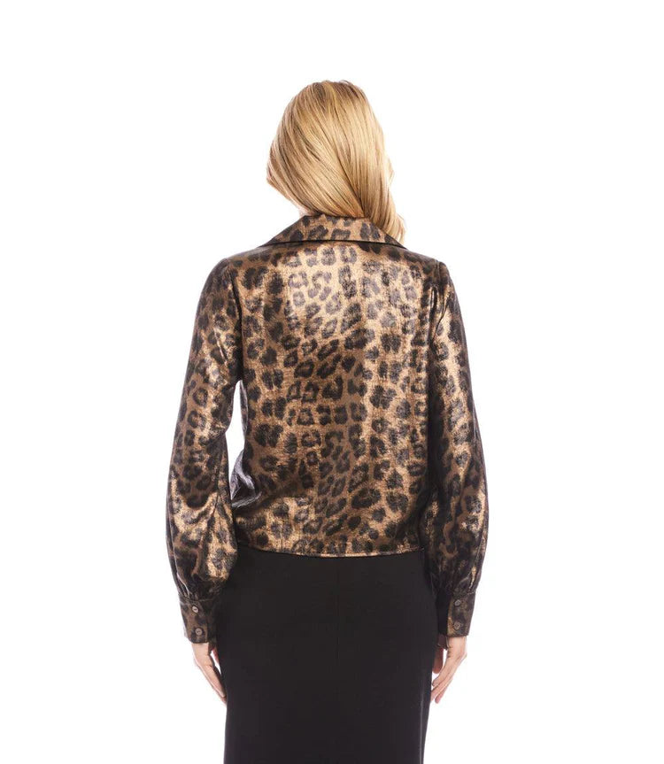 Leopard Long Sleeve Tie-Front Top