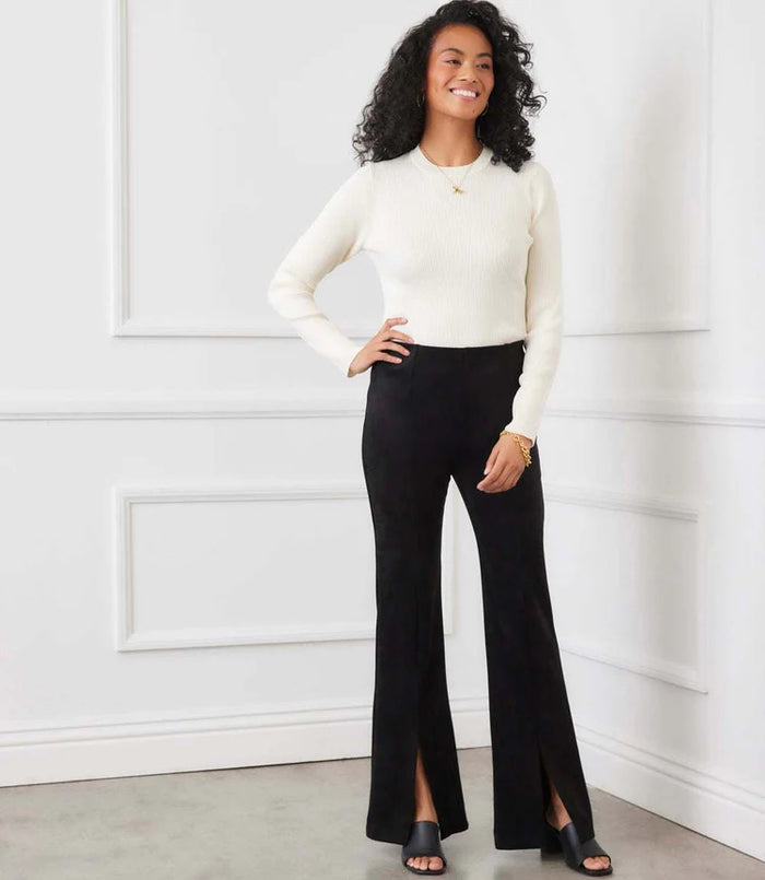 Faux Suede Front Slit Pants