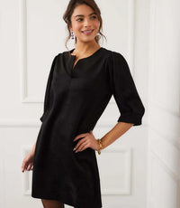Faux Suede Puff Sleeve Dress