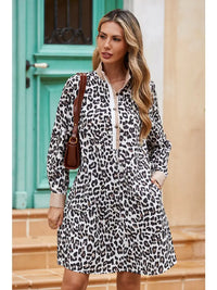 Leopard Collar Patchwork Button Dress