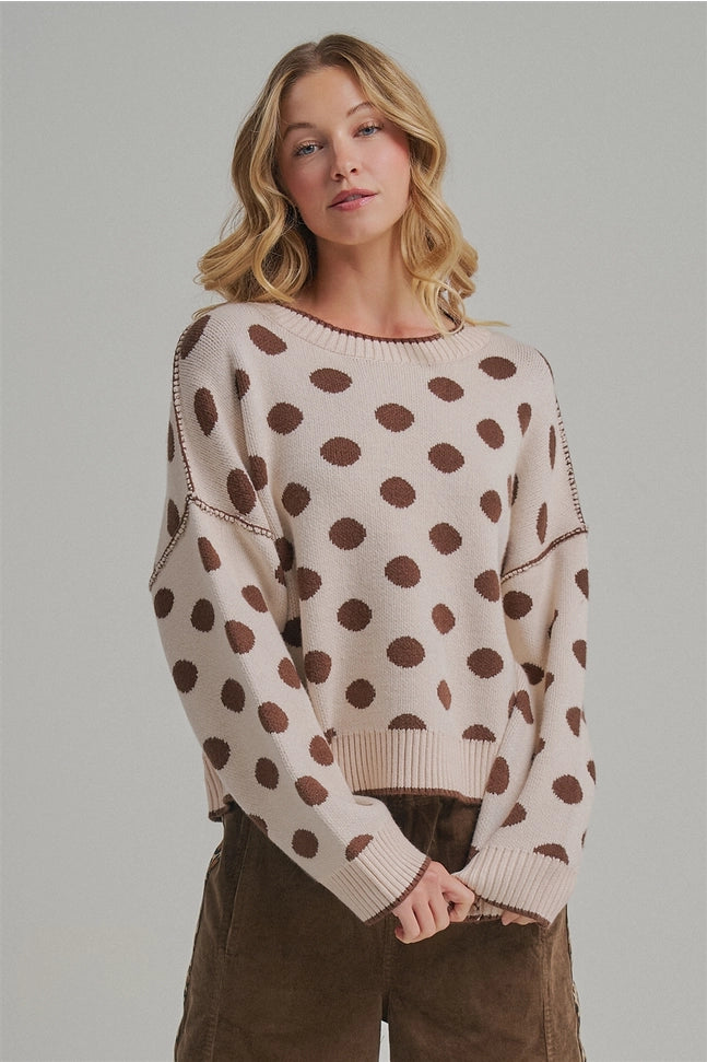 Loose Fit Polka Dot Fall Sweater Top
