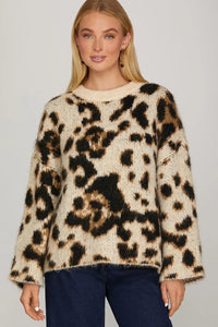 LONG SLEEVE LEOPARD PATTERN SWEATER