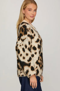 LONG SLEEVE LEOPARD PATTERN SWEATER