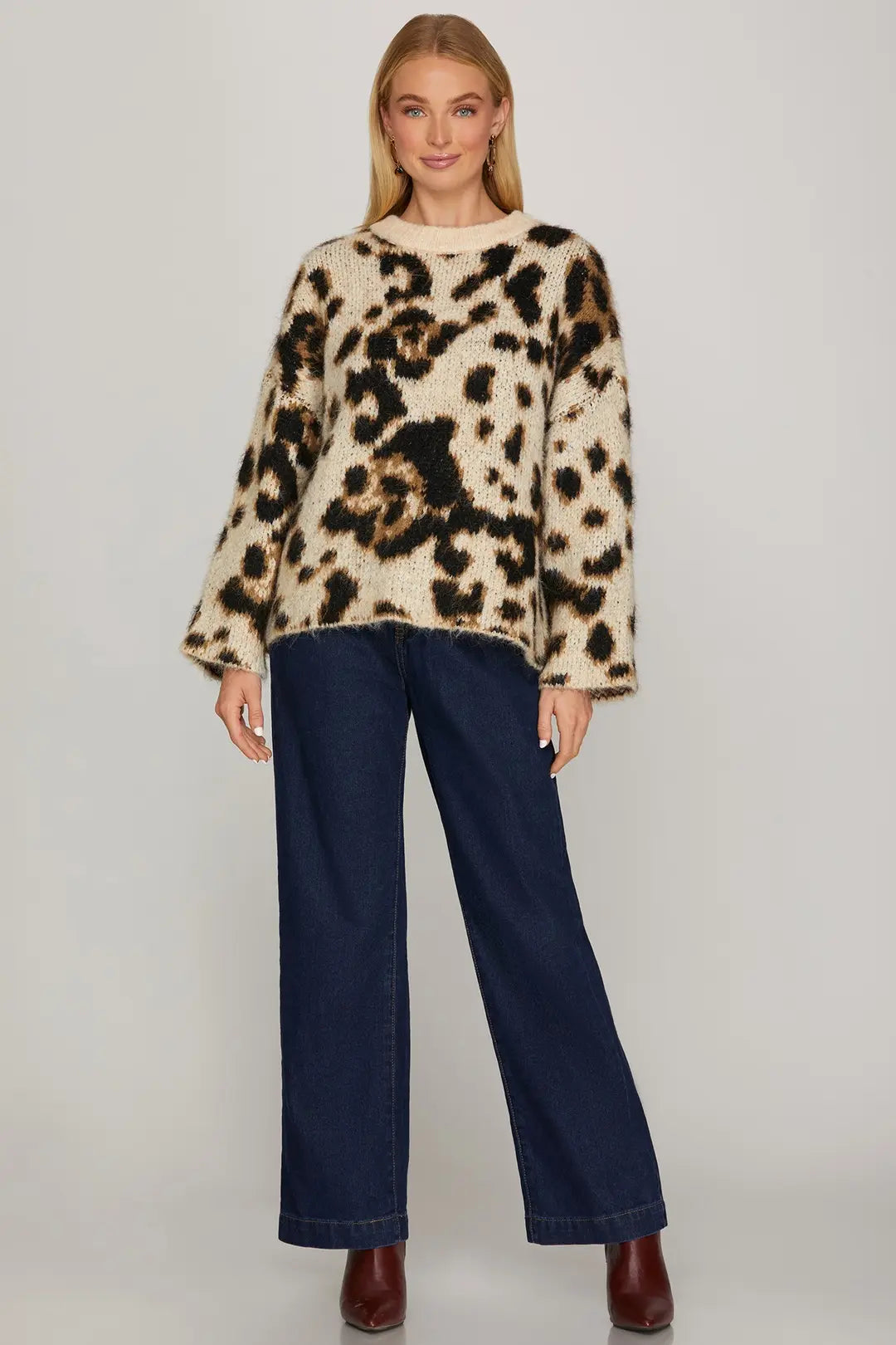 LONG SLEEVE LEOPARD PATTERN SWEATER