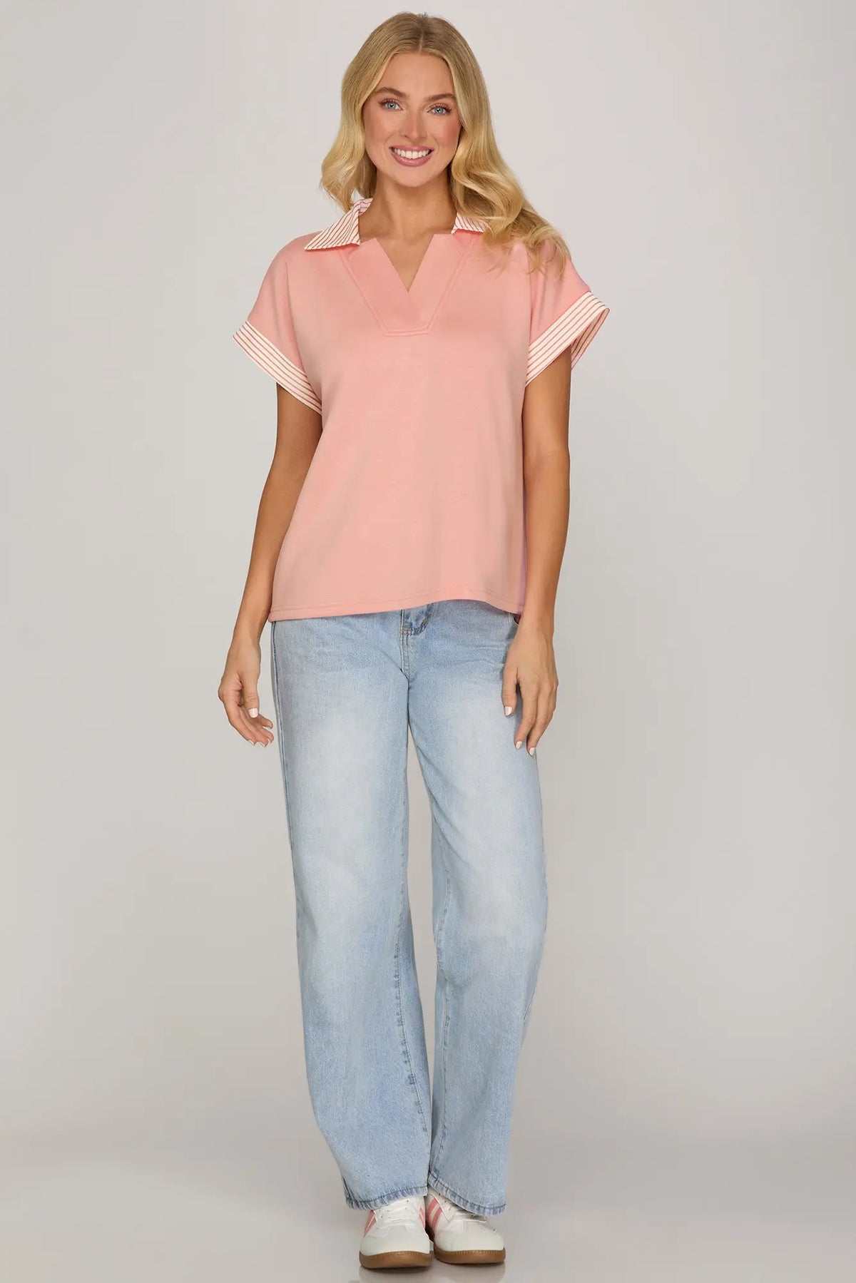 DROP SHOULDER COLLARED HEAVY KNIT TOP