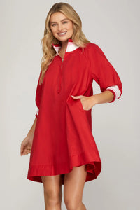 1/2 SLEEVE HALF ZIP MINI DRESS