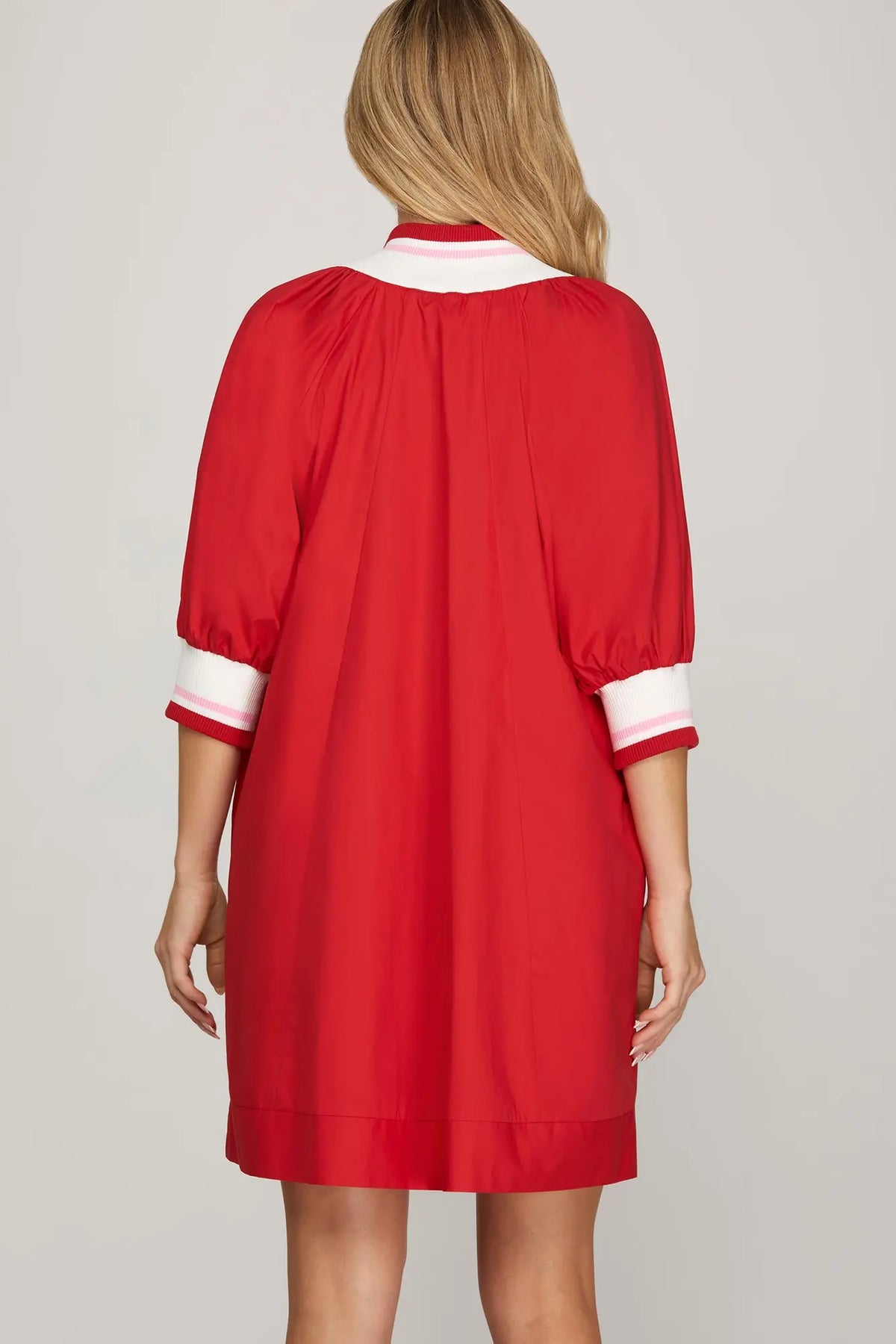 1/2 SLEEVE HALF ZIP MINI DRESS