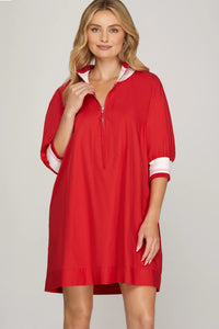 1/2 SLEEVE HALF ZIP MINI DRESS