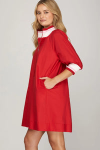 1/2 SLEEVE HALF ZIP MINI DRESS