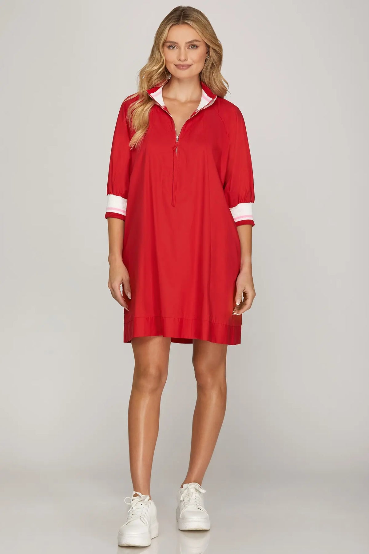 1/2 SLEEVE HALF ZIP MINI DRESS