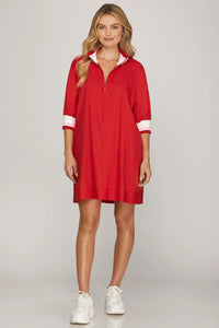 1/2 SLEEVE HALF ZIP MINI DRESS