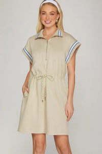 DROP SHOULDER HALF ZIP MINI DRESS