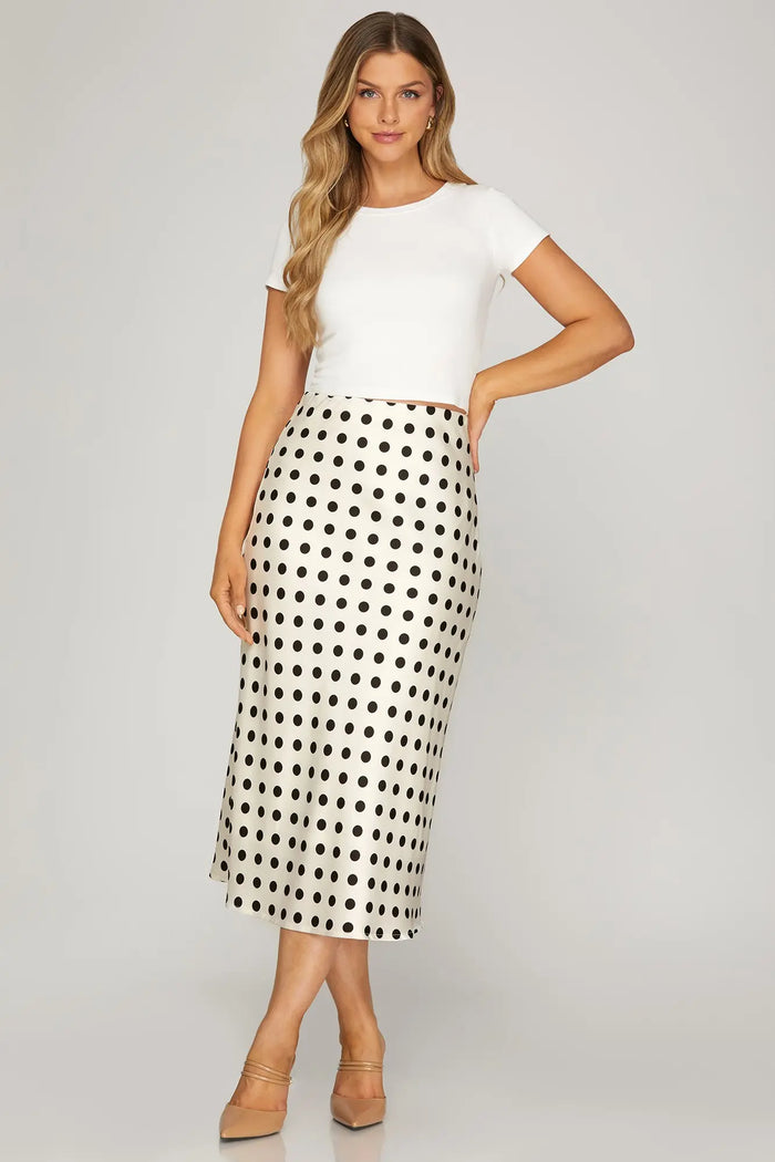 WOVEN POLKA DOT PRINT MIDI SKIRT