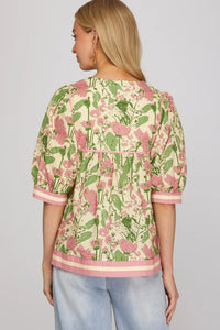1/2 Sleeve Floral Printed Top