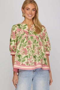 1/2 Sleeve Floral Printed Top