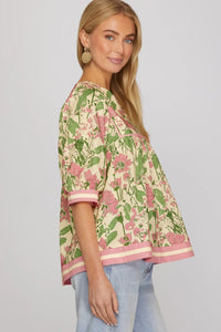 1/2 Sleeve Floral Printed Top