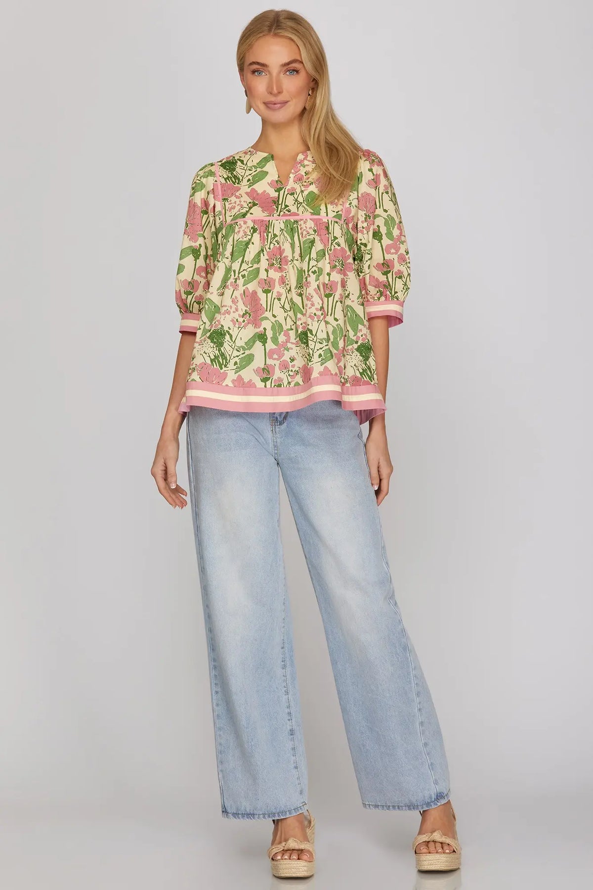 1/2 Sleeve Floral Printed Top