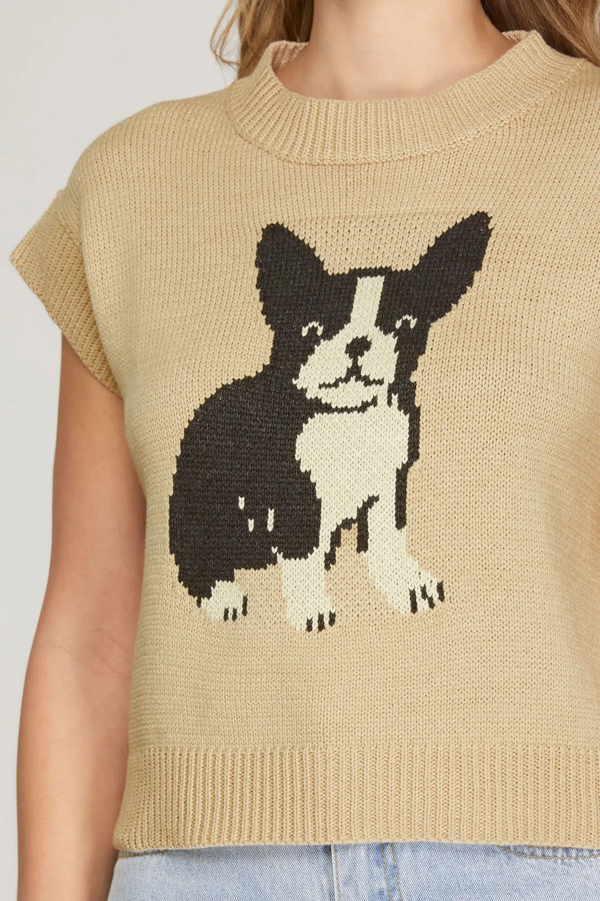 ROUND NECK DOG PATTERN SWEATER TOP