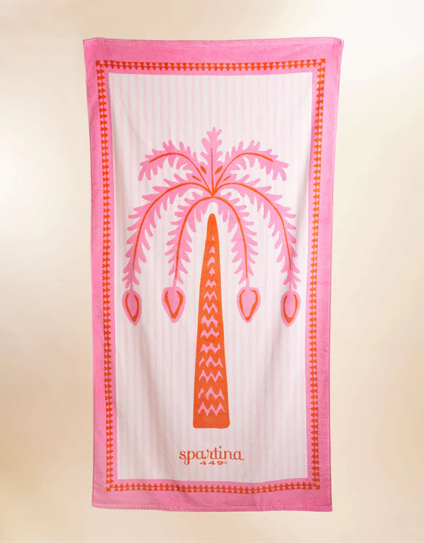 Beach Towel Palm Stripe Pink