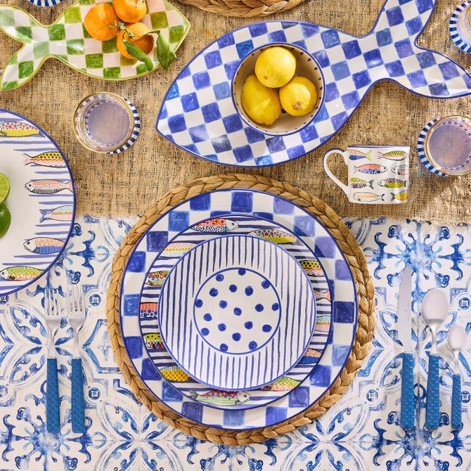 Indigo Check Round Platter