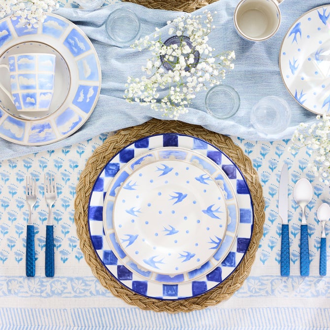 Indigo Check Round Platter