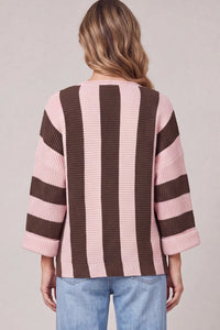 3/4 SLEEVE VERTICAL STRIPE SWEATER TOP