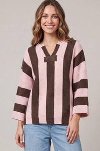 3/4 SLEEVE VERTICAL STRIPE SWEATER TOP