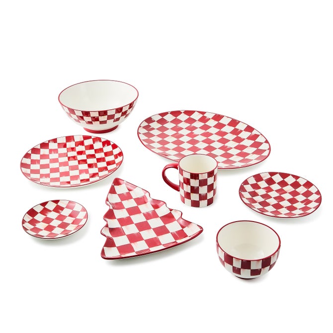 Cherry Check Mugs, Set of 4