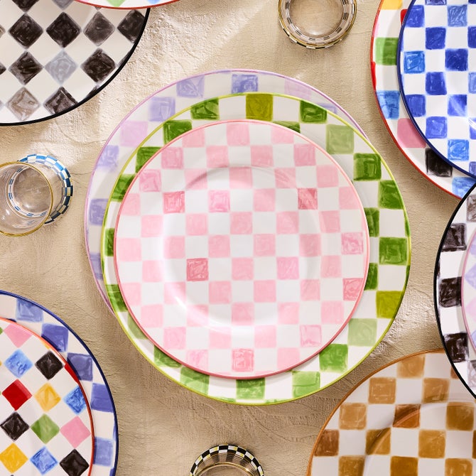 Pink Check Dinner Plate