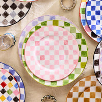 Pink Check Dinner Plate