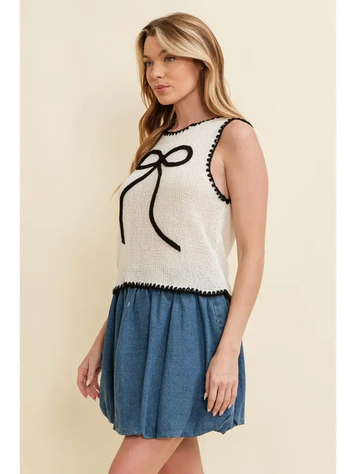Knitted Bow Accent Top