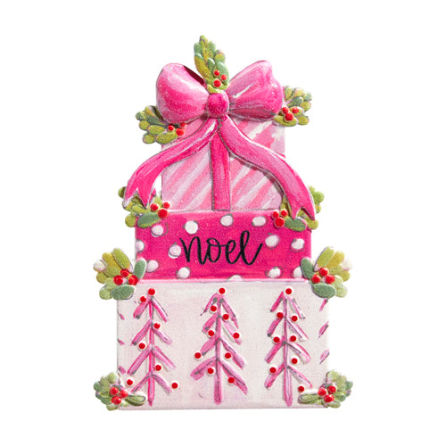 6" PINK PRESENT STACK ORNAMENT