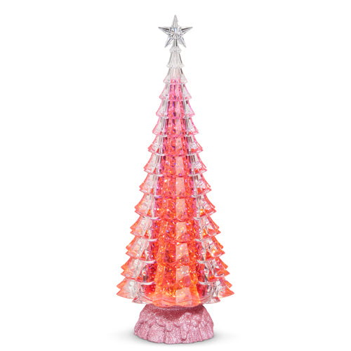 15" LIGHTED PINK TREE WITH SWIRLING GLITTER