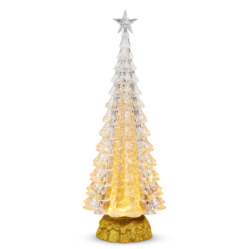 15" GOLD LIGHTED TREE WITH SWIRLING GLITTER