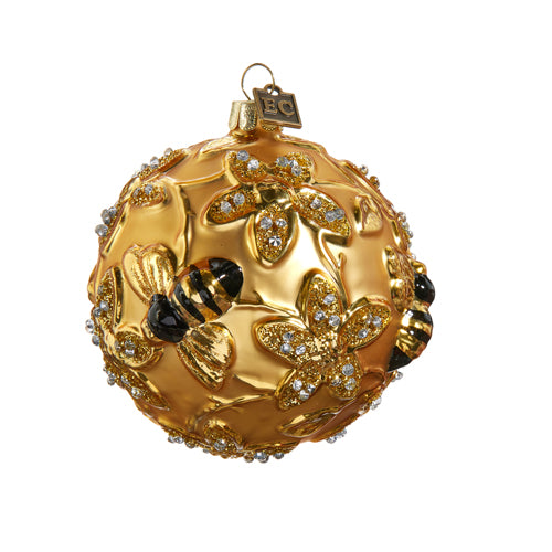 EC 3.5" GILDED BEE BALL ORNAMENT