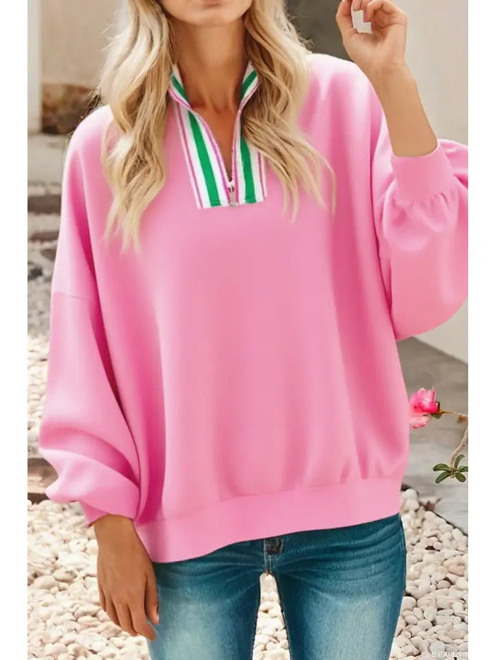 V-Neck Ribbon Patchwork Pullover Sweatshirt