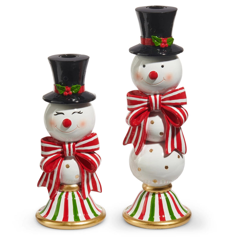 13" Happy Snowman Candlesticks