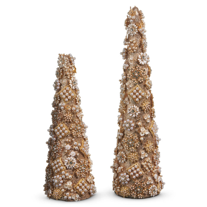 17.5" Gold Jewel and Pearl Brooch Cone Trees