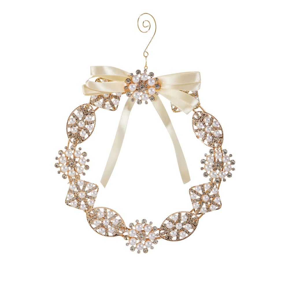 8" Pearl Brooch Wreath Ornament