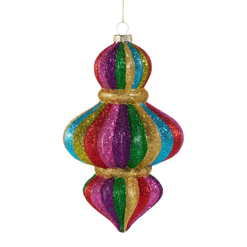 7.5" MULTICOLOR STRIPE GLITTER FINIAL ORNAMENT