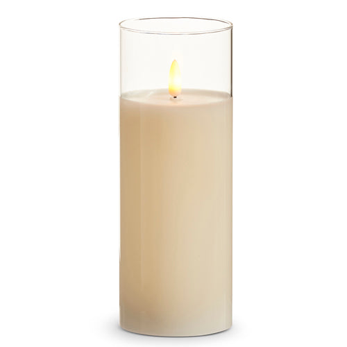 3" X 8" CLEAR GLASS IVORY PILLAR CANDLE