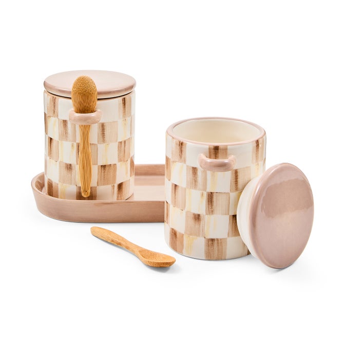 Mocha Check Farmhouse Canister, Set of 2