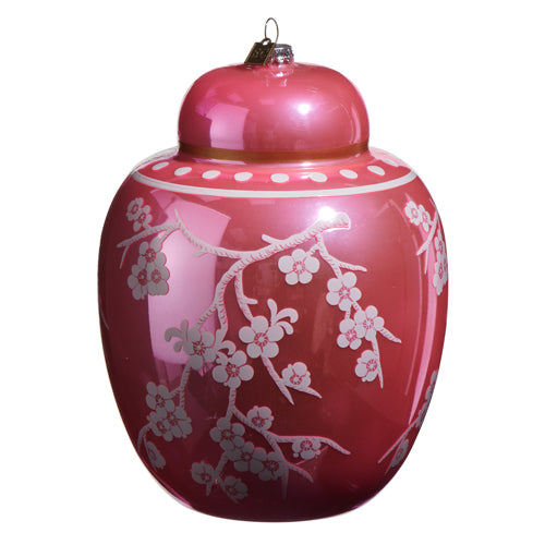 8" PINK FLORAL GINGER JAR ORNAMENT