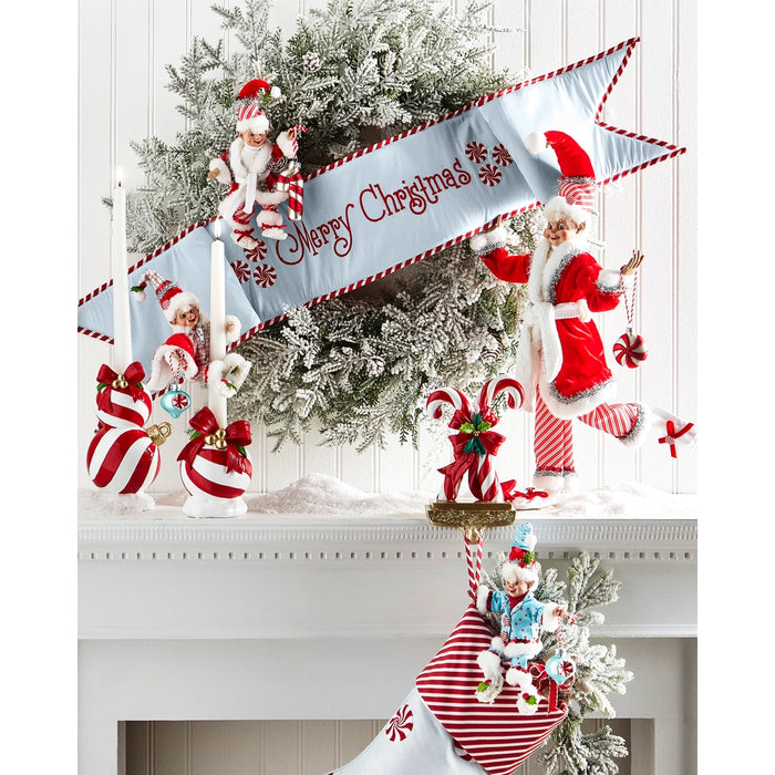 7.5" Red and White Stripe Ball Ornament Candle Holder
