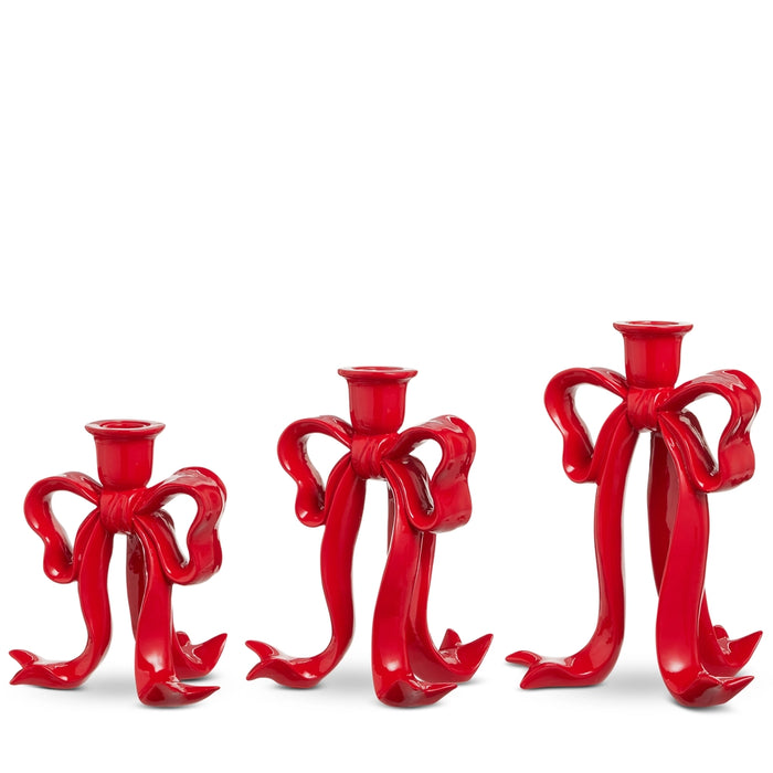 9" Red Bow Candlesticks