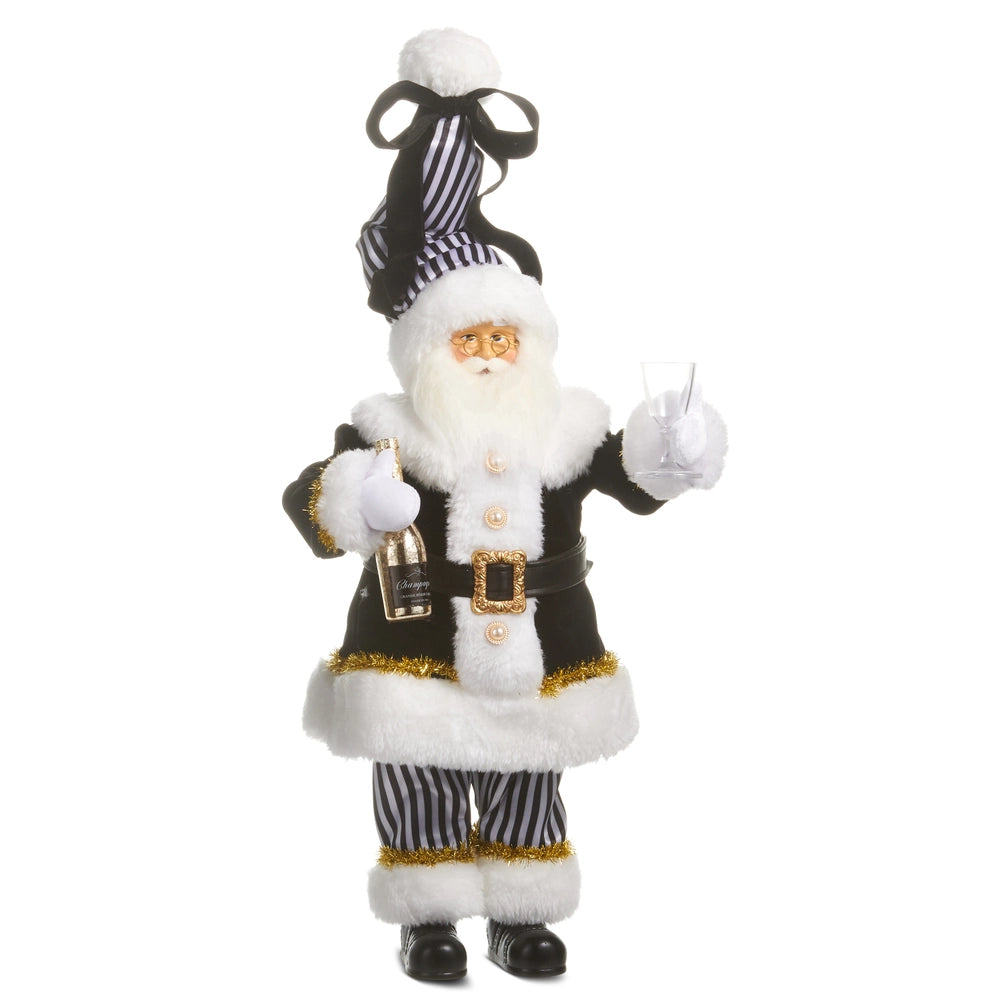 18" Black and White Champagne Santa
