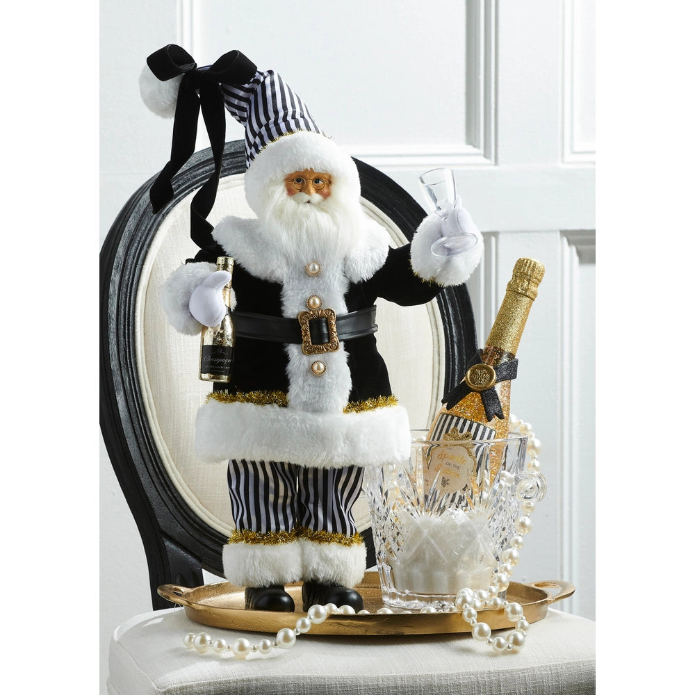 18" Black and White Champagne Santa