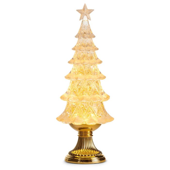16" Lighted Gold Swirling Glitter Tree